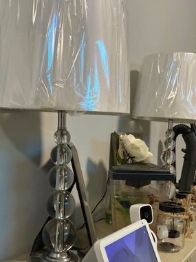 Clear Glass Orb Table Lamp with White Shade - Home Accent